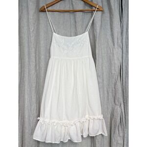 H&M Divided White Embroidered Cotton Ruffle Mini Dress Large Sundress Boho